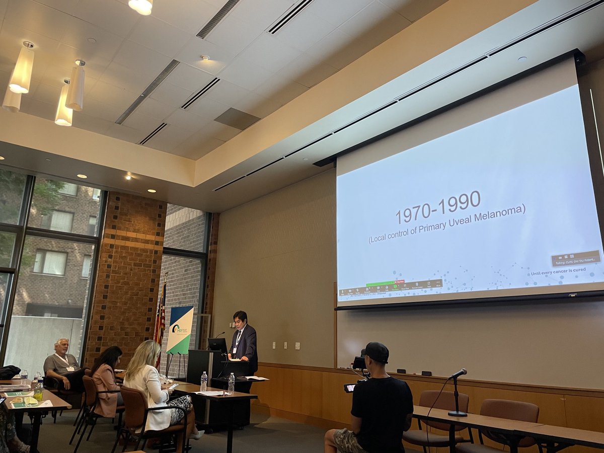 AndrewEAplin's tweet photo. Dr Takami Sato speaking now at 2022 CURE OM Eyes on a Cure: Patient and Caregiver Symposium on the history of uveal melanoma treatment ⁦@KimmelCancerCtr⁩ ⁦@CureMelanoma⁩ https://t.co/zAsCeNh5LJ