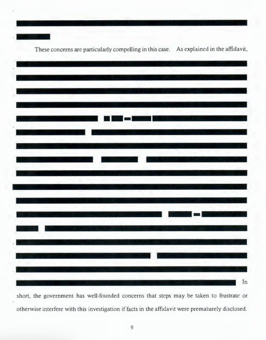 greg_price11's tweet photo. This is the government's memo explaining the reason they had to make redactions the Affidavit explaining why they raided a former president's home.

As you can see, it explains so much. https://t.co/KNs8KbROAn