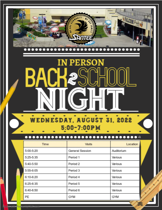 Santee_Falcons's tweet photo. See you at Back to School Night! https://t.co/yu84Qt7St3