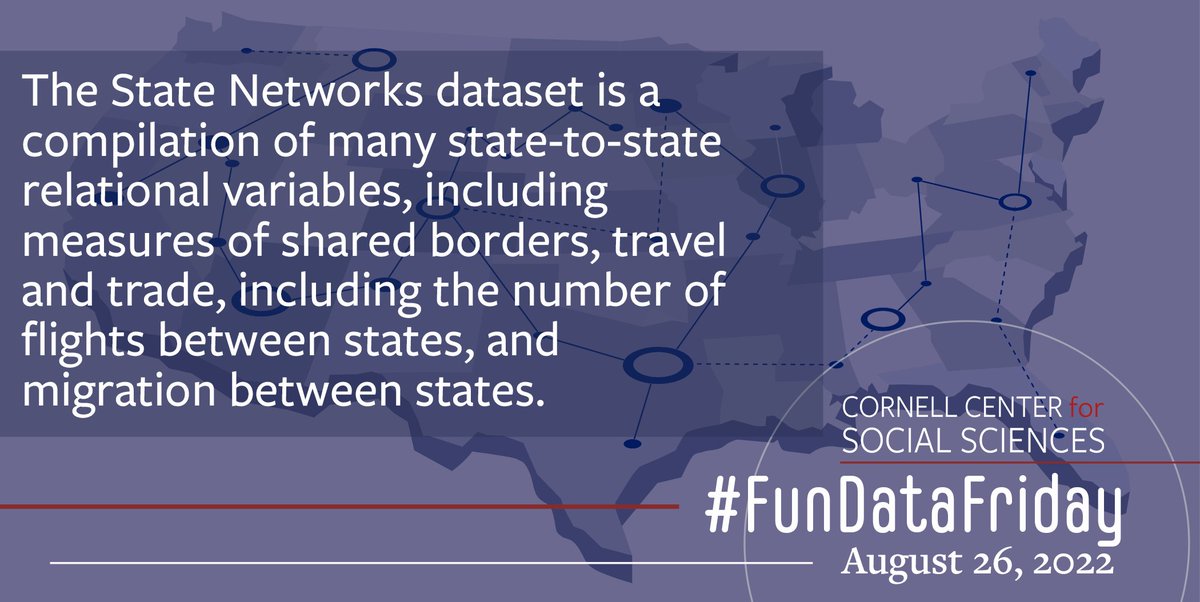 CornellCCSS's tweet photo. Housed at @IPPSR, The State Networks dataset is a compilation of many state-to-state relational variables, including measures of shared borders, travel and trade, including the number of flights between states, and migration between states. #FunDataFriday https://t.co/U5GgQobN5O https://t.co/sdOzh7Fjl5