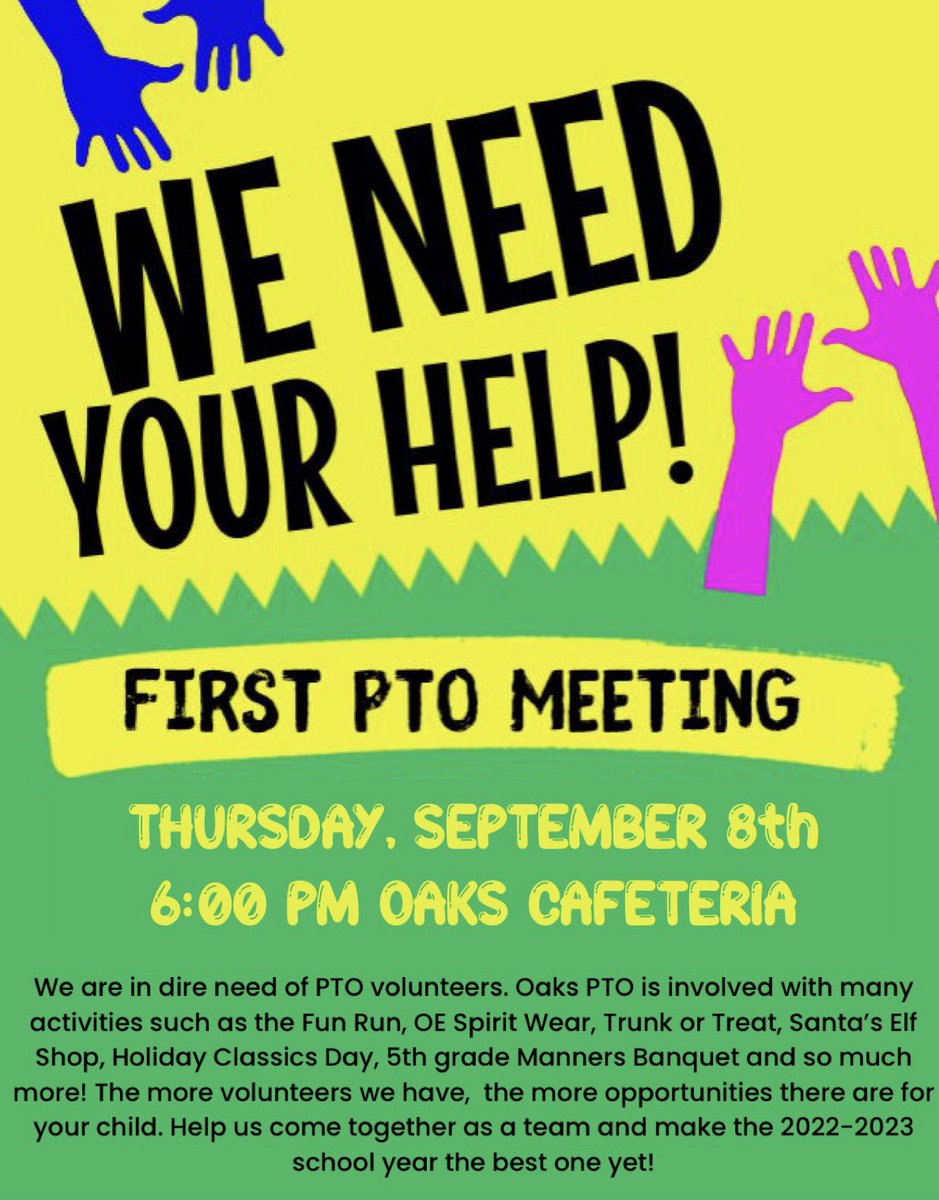 Please retweet and share with any Oaks families. Let’s make this a fabulous and fun year for our kiddos and teachers! <a href="/HumbleISD_OE/">Oaks Elementary</a> <a href="/Oakskinder/">Oaks kindergarten</a> <a href="/1stgrade_Oaks/">Oaks First Grade</a> <a href="/2ndGradeOaks/">2nd Grade Oaks Owls</a> <a href="/Oaks4th/">Oaks 4th grade</a> <a href="/OE3rd/">OE 3rd GRADE</a> <a href="/5thGrade_OE/">5thGrade_OE</a>