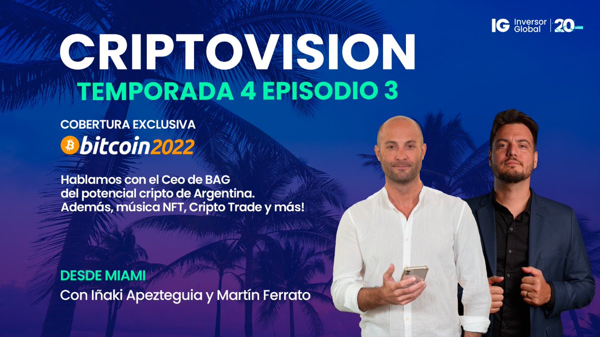 InversorGlobal's tweet photo. La #BitcoinConference2022 en este NUEVO EPISODIO DE @criptovisiontv
Sus conductores, @iapezteguia y @MartinFerratto entrevistan a Martín González, Ceo de #BAG, y al ganador de un Grammy @Silveriolozada, quien cuenta sobre cómo #tokenizar la música.
📲 https://t.co/k8muI2XcqH https://t.co/cfvWcM2MKP