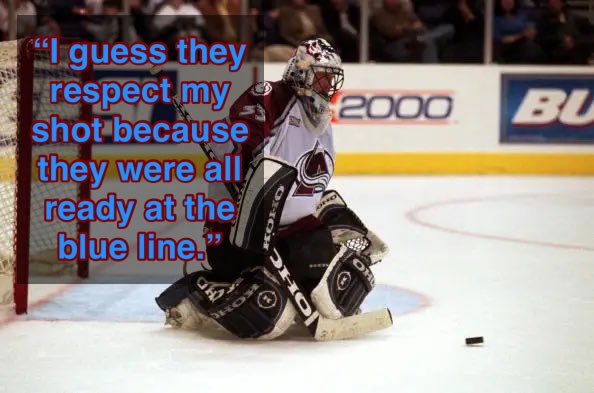 hockeyfights's tweet photo. Quotes from History:
After trying for the empty net against the #Oilers, Patrick Roy had a smile
#HFquotes #NHL #Hockey #GoAvsGo #LetsGoOilers https://t.co/F2s1vPA7vU