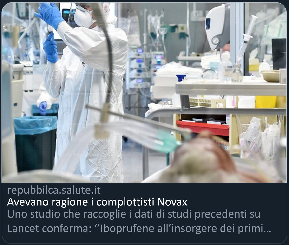 repubbilca's tweet photo. Covid: alla fine avevano ragione i complottisti Novax. Gli antinfiammatori riducono le ospedalizzazioni, fermano la malattia e sono molto più efficaci dei vaccini stessi.
I dati di studi precedenti pubblicati dal prestigioso Lancet lo confermano.
[di Donatella Telavevodetto] https://t.co/MoIZj5JKPV