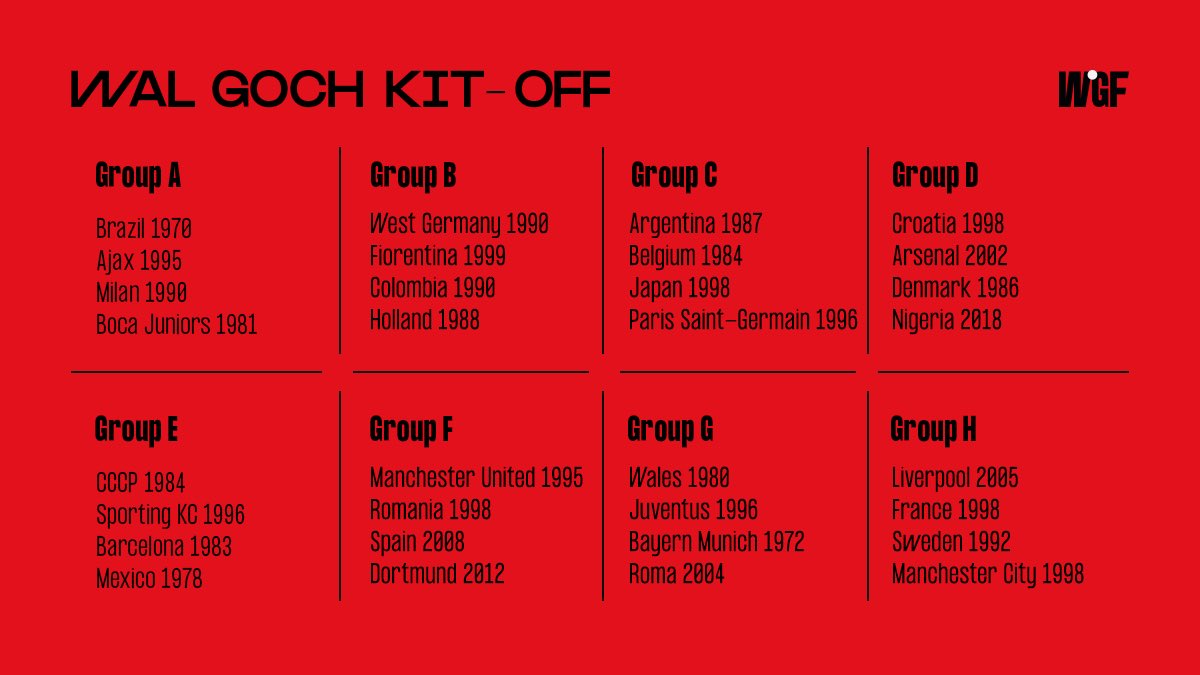 gwylwalgoch's tweet photo. WAL GOCH FESTIVAL KIT-OFF starts today. Here’s a selection of some of the most iconic jerseys ever🔥. Make your choice and 1st and 2nd places of the group stage will compete in the elimination round. The kit-off group stages continue on Saturday and Sunday. https://t.co/TZNlfD077g