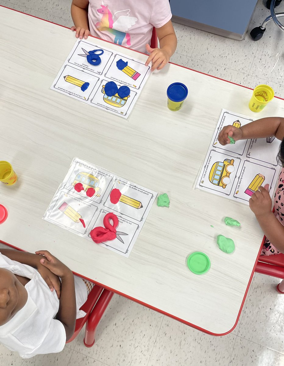 PEwithMsB's tweet photo. On our first day of art, we talked about different types of art supplies and then molded play-doh to fill in the missing piece on our play mats. https://t.co/yB99QbD3BN