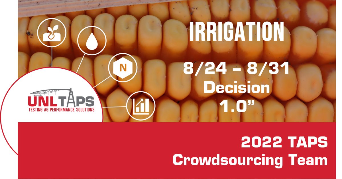 UNL_TAPS's tweet photo. The #TAPSCrowd has decided to apply 1" of irrigation this week. 

To date this season, the #TAPSCrowd has applied 9.093" total, including fertigation. https://t.co/4RTFOjkeP8