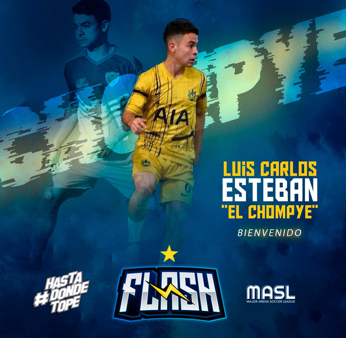 MonterreyFlash's tweet photo. ⚡Cada día más fuertes⚡ Hoy se integra al equipo Luis Carlos "Chompye" Esteban, un medio ofensivo encarador, ágil y de buen disparo de media distancia.

"Chompye" ya está listo para defender los colores del #MonterreyFlash en la #MASL ¡Bienvenido!

Con Flash #HastaDondeTope 👊 https://t.co/Yz9L07jjKo