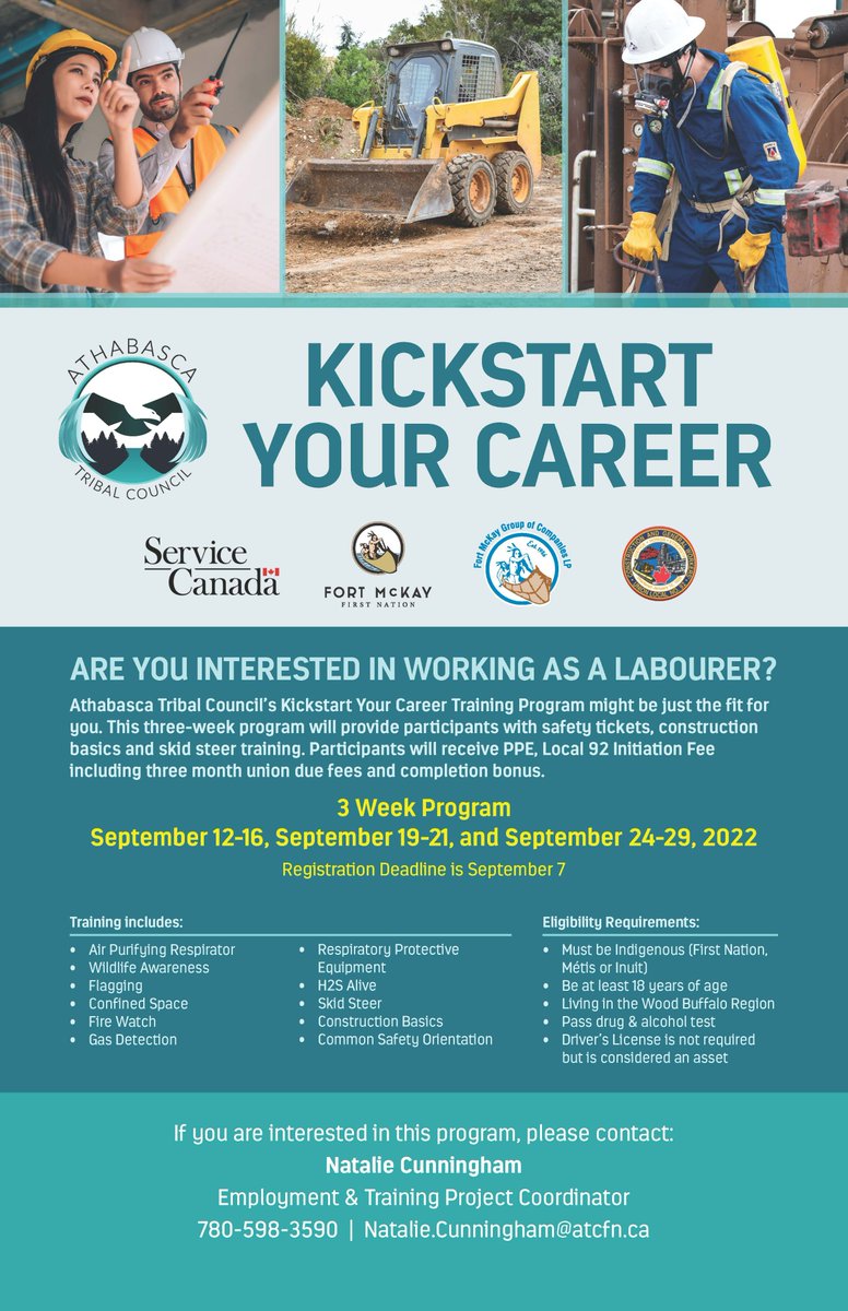 If you are interested in this program, please contact:

Natalie Cunningham
Employment &amp; Training Project Coordinator
P: 780-598-3590 or E: Natalie.Cunningham@atcfn.ca