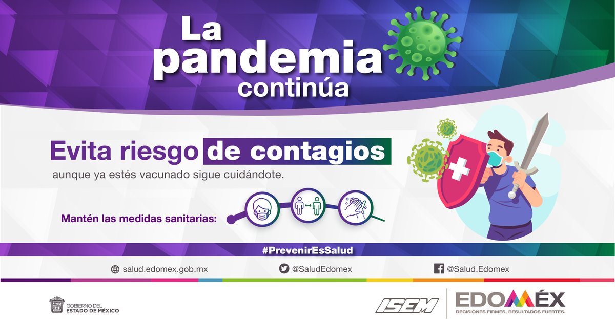 COBAEMex's tweet photo. 🚨🦠Cuida de tu salud y de la de quienes te rodean, #LaPandemiaContinúa. Lávate las manos, usa cubrebocas y respeta la sana distancia, juntos avanzaremos manteniendo y reforzando las medidas sanitarias. #PrevenirEsSalud @SaludEdomex https://t.co/KjBLmjAUcY