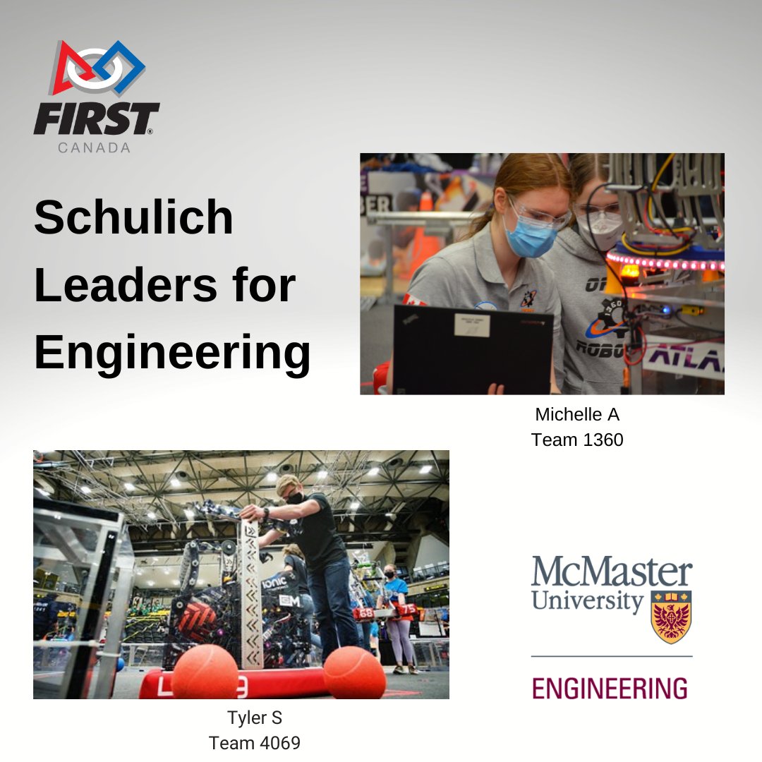 Our community is so incredible! Did you know there were a total of 7 FIRST $15K Scholarship winners accepting a @McMasterEng offer of admission this year & 2 of the 5 incoming Schulich Leaders for Engineering, a $100K scholarship, were part of FIRST! Amazing! #morethanrobots