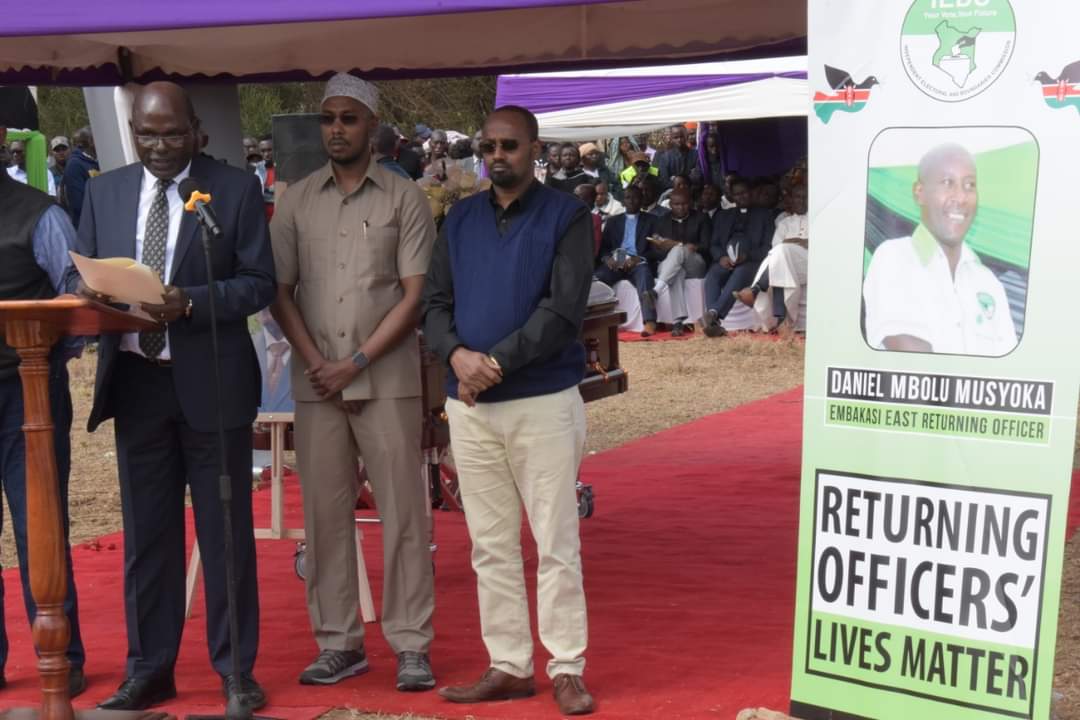 OleItumbi's tweet image. I hope the FOUR Commissioners, who are currently at Mayfair filing their fake composition, found time to pay their respect to the late Daniel Musyoka, whose only mistake was being a Returning Officer.