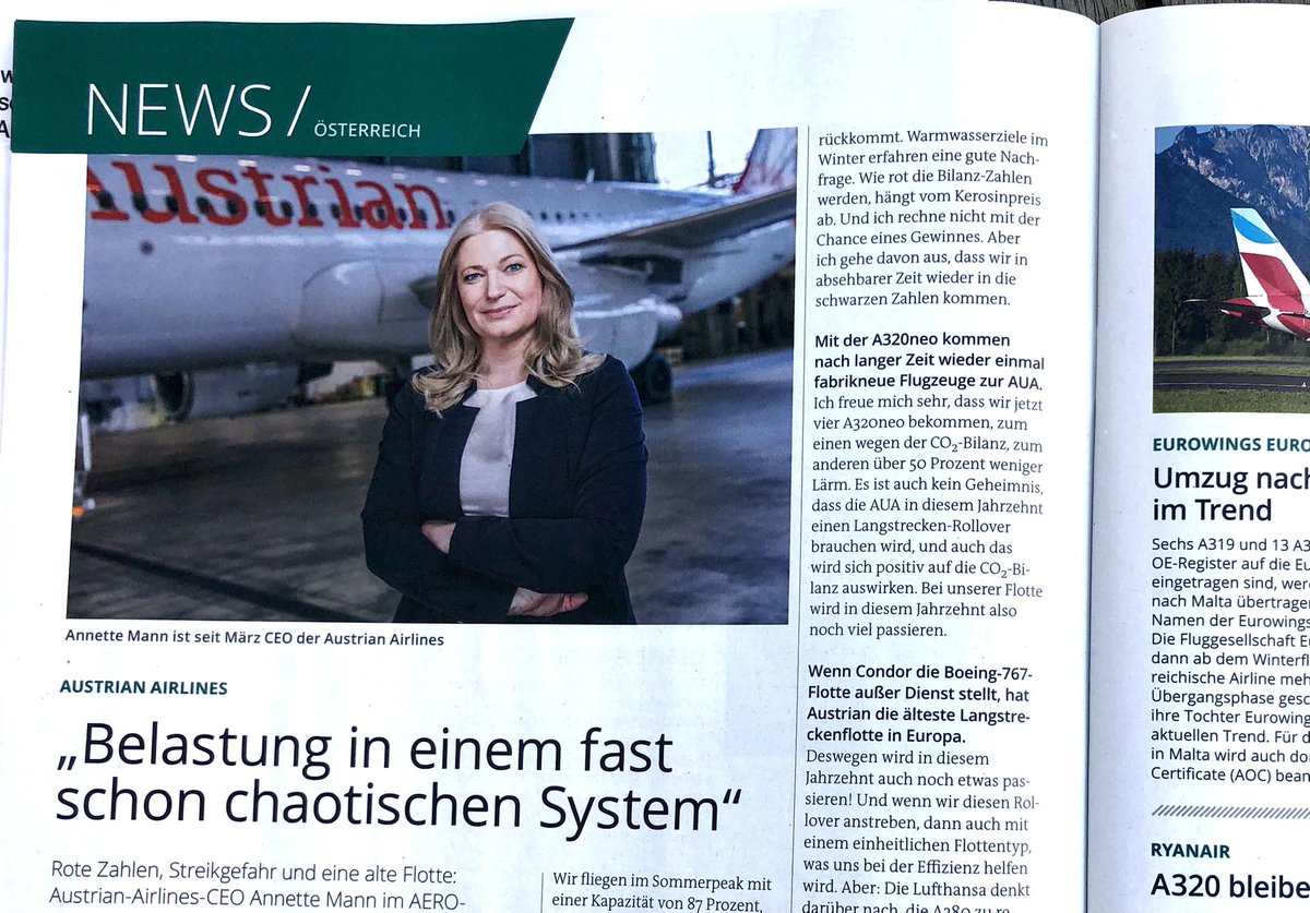 HofmannAviation's tweet photo. #CEOinterviews - in our latest Aero International edition, I had the pleasure to support it with the interviews of Annette Mann, CEO @austrian and Luis Rodrigues, President &amp; CEO SATA Group from the Azores

@IATA @Airbus https://t.co/HzceGJmLVg