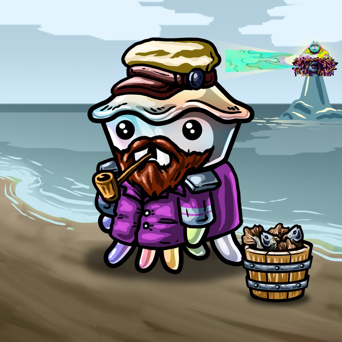 l3luel3lazer's tweet image. Happie #FridayPieday @PielandNFT TGIF

My #NewNFTProfilePic is Pielander #534 who after a tough week is ready to relax with a pipe and some wave watching.

Oh my pie! The lighthouse... what is that?!?!?! 

Struck by its odd light, he is shown visions both wondrous and terrible.