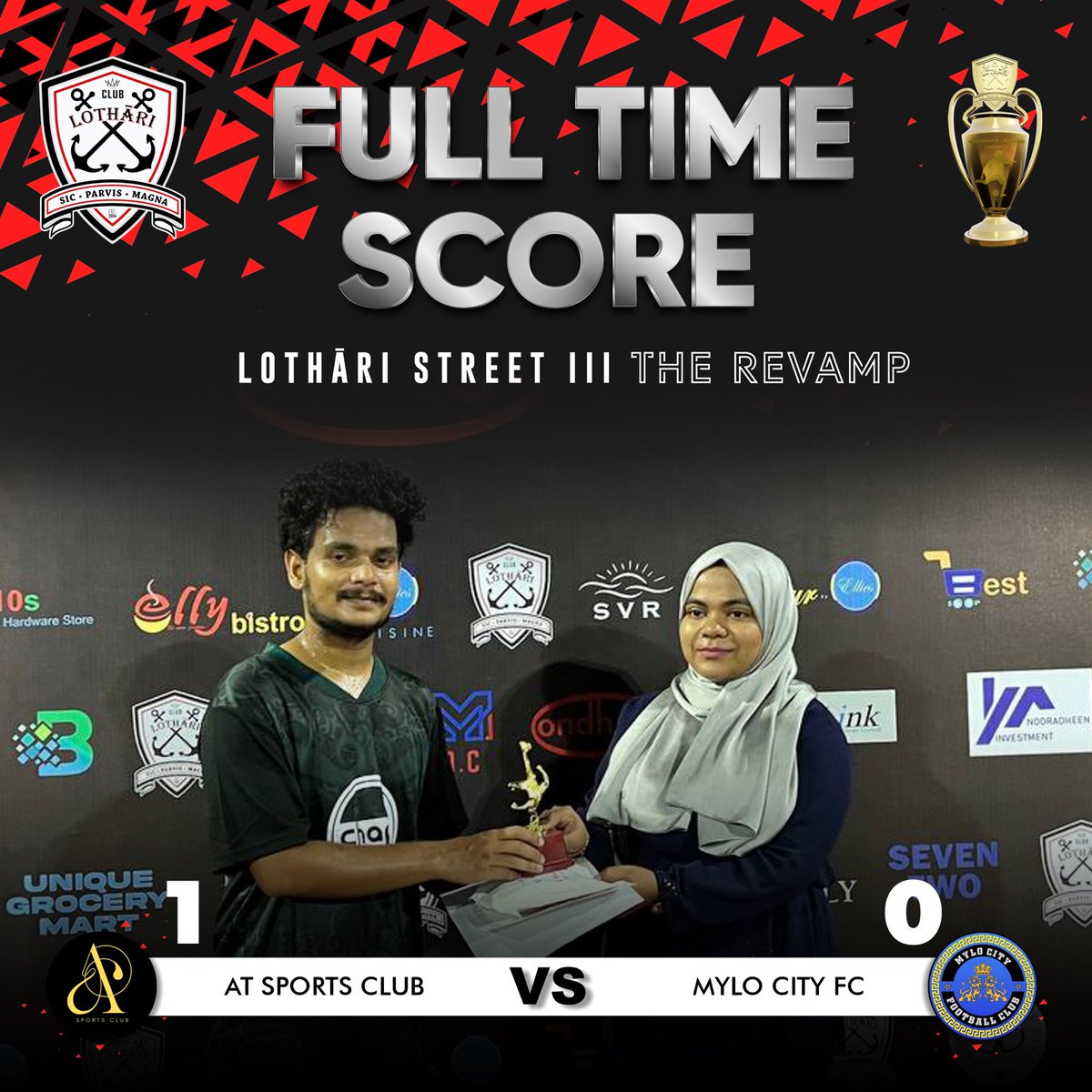 ClubLothari's tweet photo. FULL TIME SCORE
AT SPORTS CLUB 1 vs MYLO CITY FC 0
MOTM MOHAMED HAMDHAN no. 8
#LothariStreet #TheRevamp https://t.co/AkEgsxhaqL