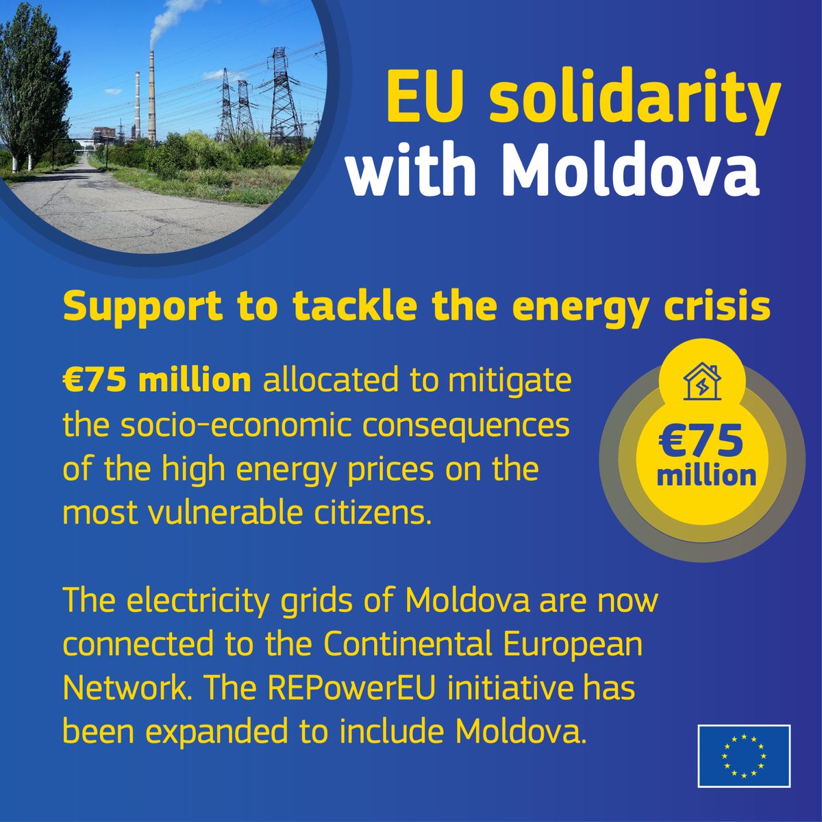 EU_Commission's tweet photo. As we celebrate 🇲🇩’s Independence Day, here are some highlights of the recent EU support for the country.

Throughout these dire times Moldova has firmly stood by Ukraine, hosting refugees and facilitating much needed grain exports.

#EUSolidarity