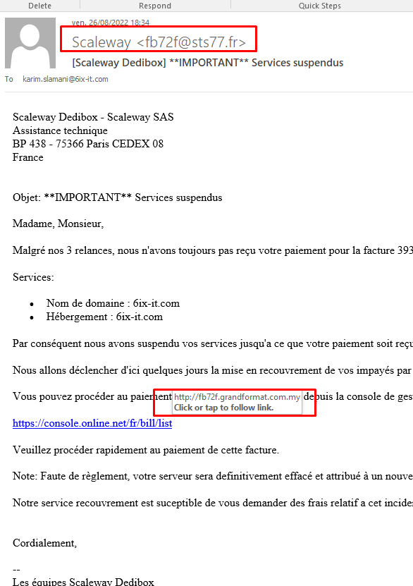 Yiyounnette's tweet photo. @Scaleway_fr  phishing en cours (et relativement bien foutu) https://t.co/MhXmWMmgO1