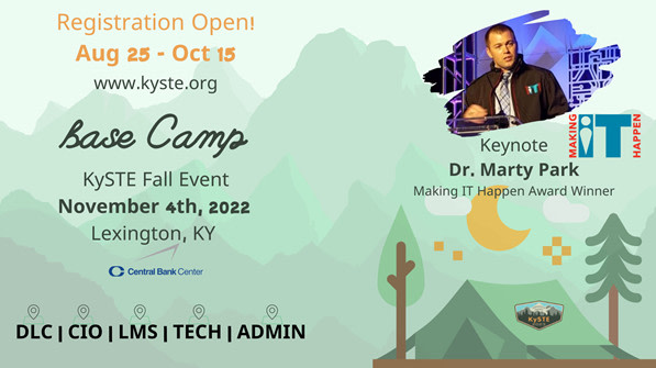 kastk12's tweet photo. KySTE Fall Event - Kentucky Society for Technology in Education https://t.co/2SytYCgMp5 KySTE Base Camp registration is now open! Keynote with Making IT Happen award winner @martypark. Base Camp huddles with KY DLCs... https://t.co/YZjK7WzdBa #KYDLC #KYTechs #KYLChat #KYTechChat https://t.co/OlgYQGtBKX