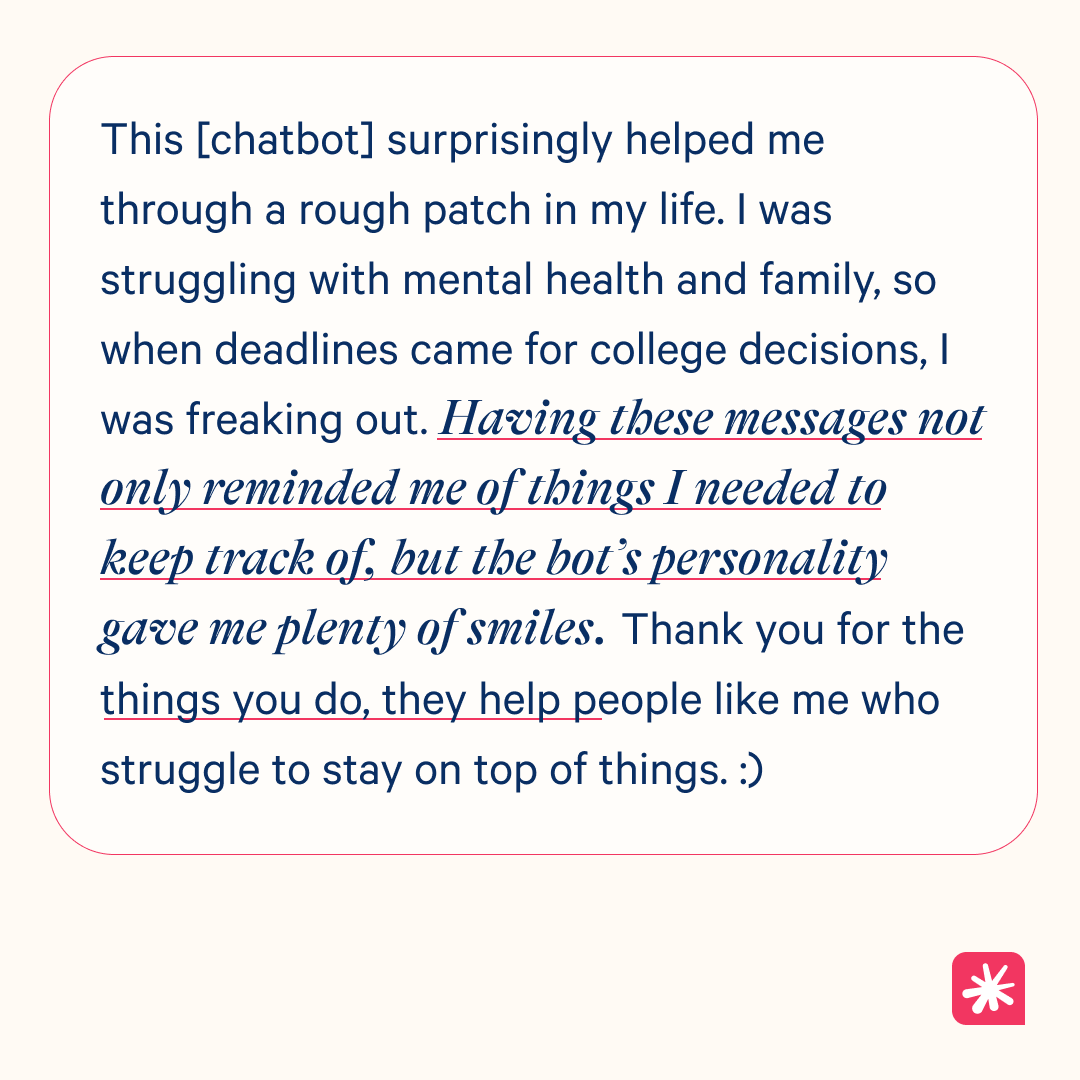 Real students share their thoughts on navigating the admissions process with the help of Mainstay's behaviorally intelligent chatbots.

#collegeadmissions #edtech #collegeapplications #studentsuccess #aichatbots #chatbots