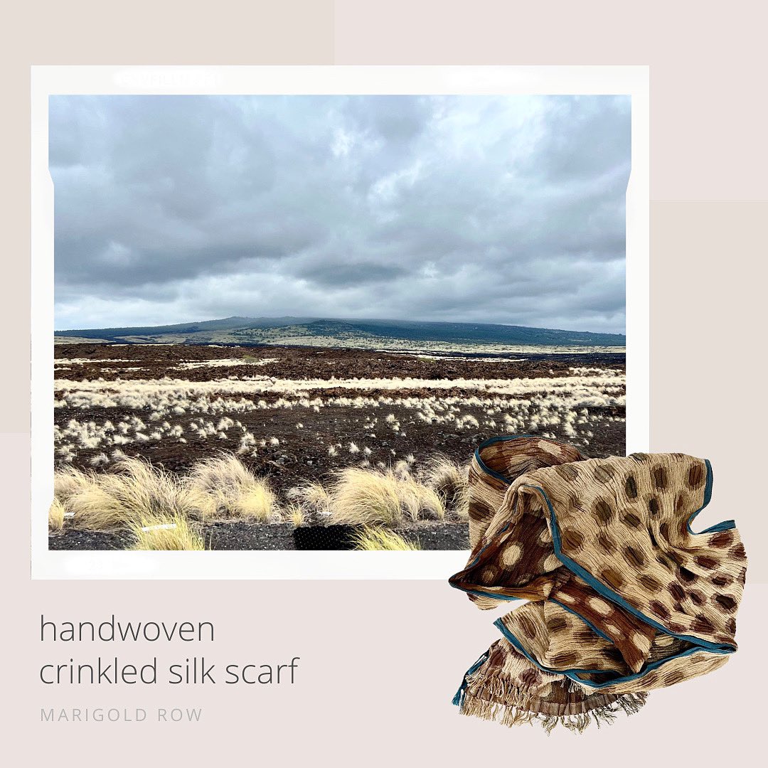 MarigoldRow's tweet photo. Close, no?!
Handwoven Crinkled Silk scarf with Indigo selvedge. New colors in a very popular design. 
.
.
.
#handwoven #handcrafted #silk #scarf #accessories #onlineshopping #womensfashion #indigo #natural #brown #lavarocks #islandofhawaii #marigoldrow #marigold_row https://t.co/ulMm5dW5Bs