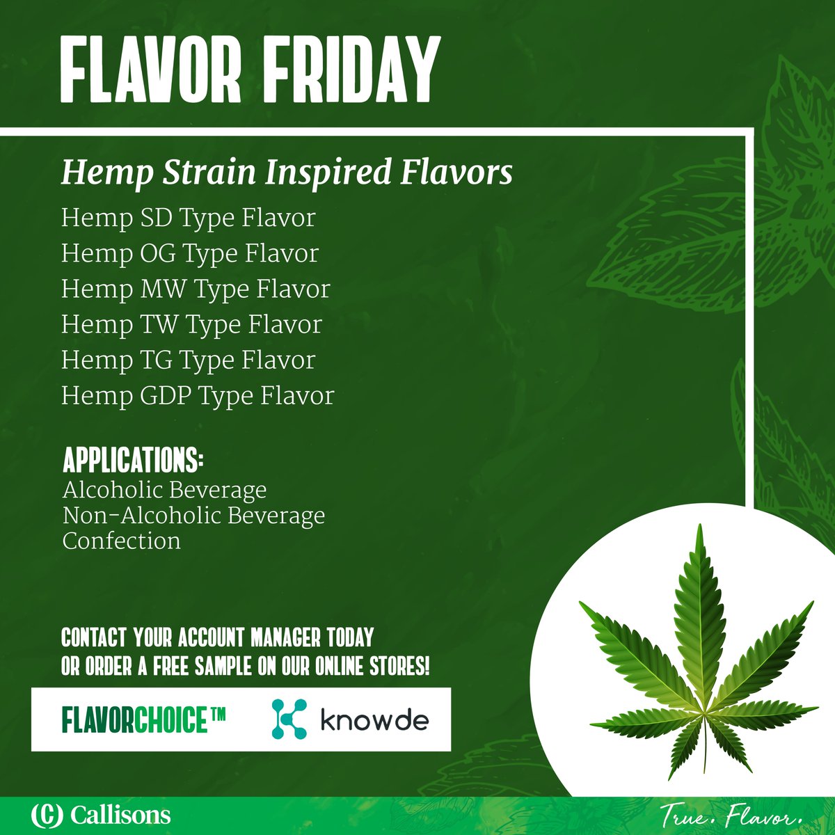 CallisonsMint's tweet photo. It's Flavor Friday! Add some funk to your products with Callisons Hemp Inspired flavors! Perfect for both Alcoholic and Non-Alocholic beverages, confection and more!  Check out the link below for more and to request your samples today!
https://t.co/o4PKYD0qic https://t.co/HOeWiLO6Uo