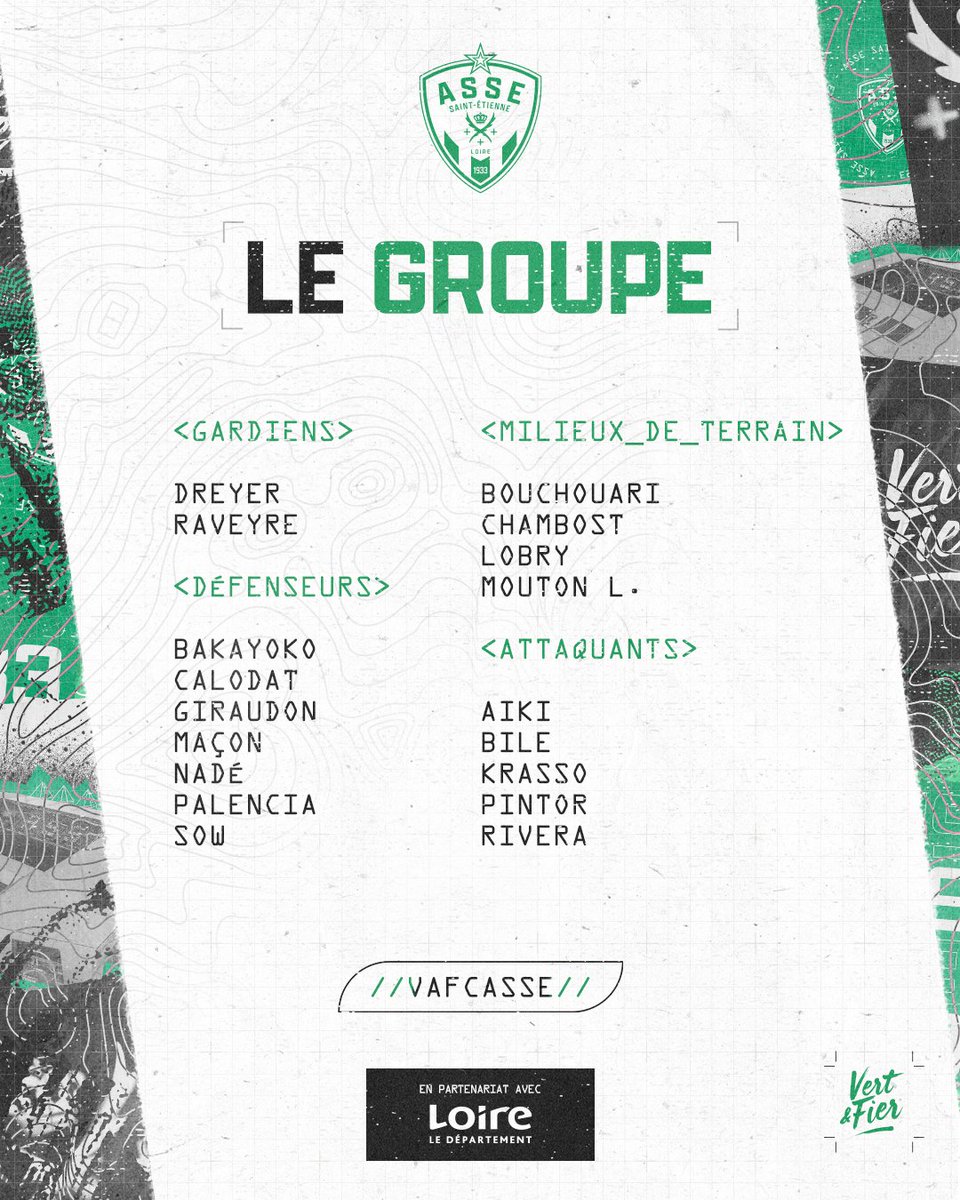 ASSEofficiel's tweet photo. 👥 Les 18 Verts pour #VAFCASSE ! 💚 https://t.co/YzxzF8jnjB