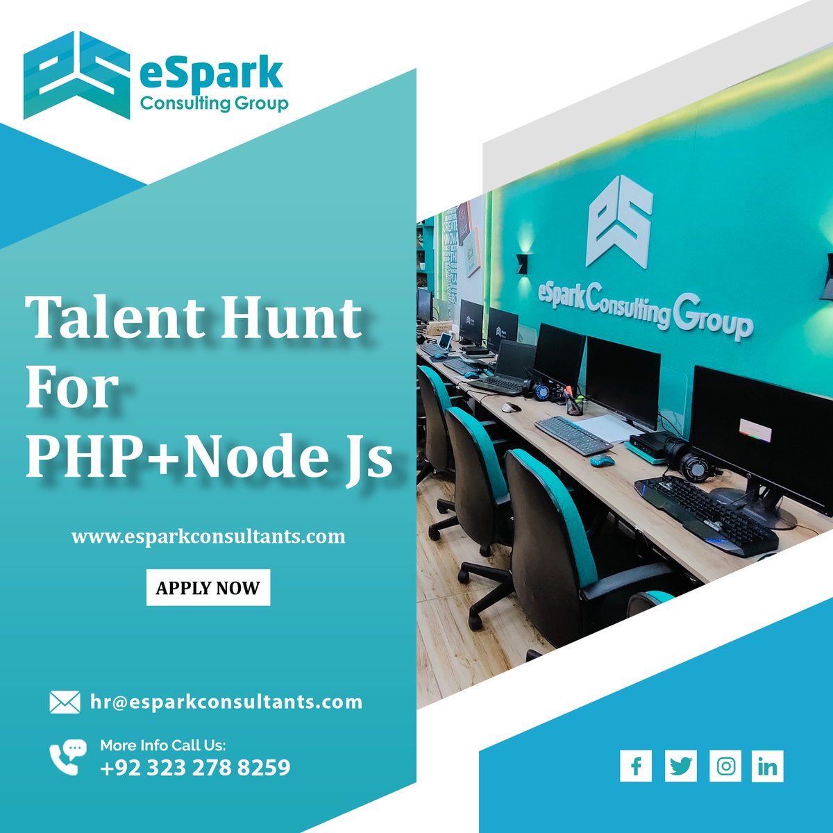 eSparkConsGroup's tweet photo. Apply Now: https://t.co/BSupsc76H0

We are recruiting Senior PHP + Node JS Developer, apply now &amp; be part of our team.

Reach out to us: +92-323-278-8259
Visit our website: https://t.co/XxVwbLnU9f https://t.co/MNaH4qGOYd