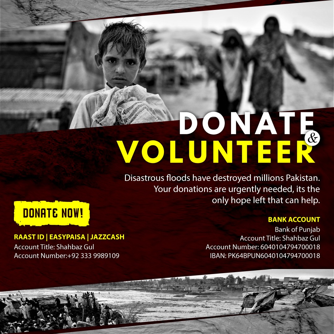 shbzgul's tweet photo. DONATE &amp; VOLUNTEER

Disastrous floods have destroyed millions in Pakistan. Many have lost their families, households, and livestock. Your donations are urgently needed, it's the only hope left that can help. https://t.co/kA95bMaHwQ