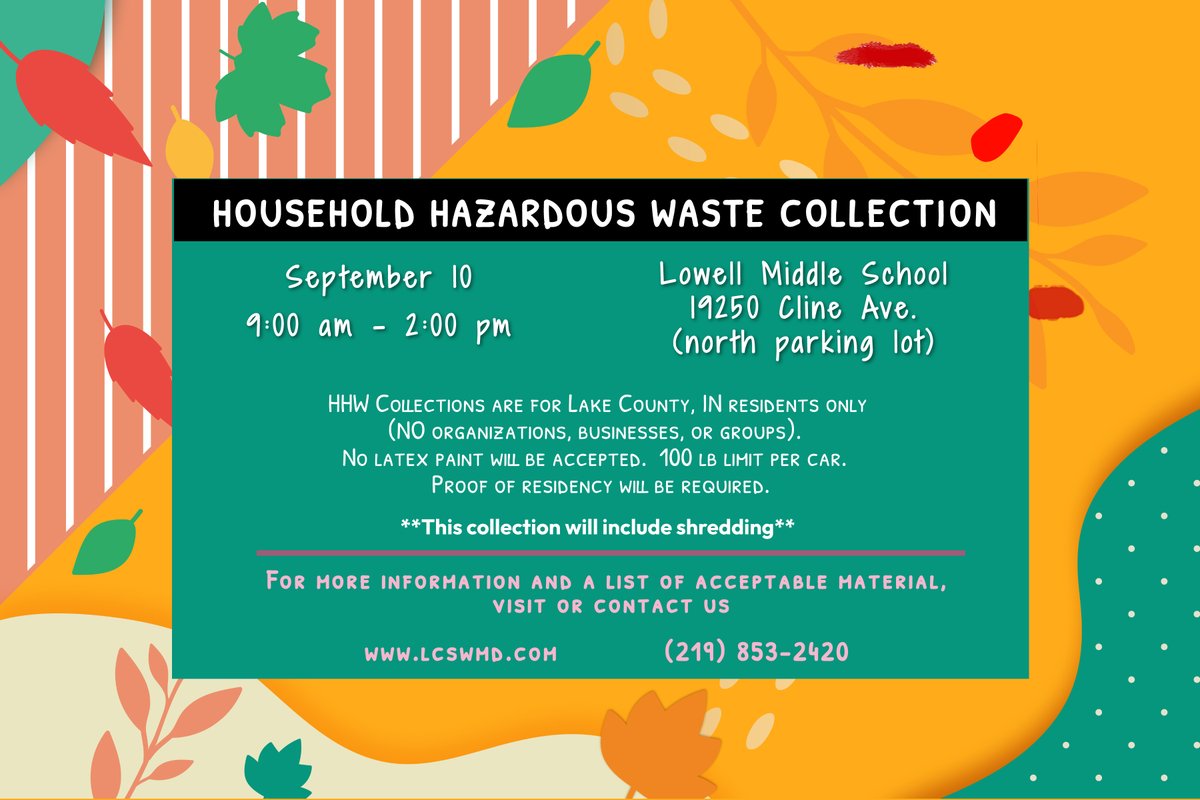 lakecountyswmd's tweet photo. Only 3 HHW Collections remain this year.  Our next collection in Lowell will include document shredding.  For complete information, please visit https://t.co/U7twDKAFUc https://t.co/SyzLZKkTWb