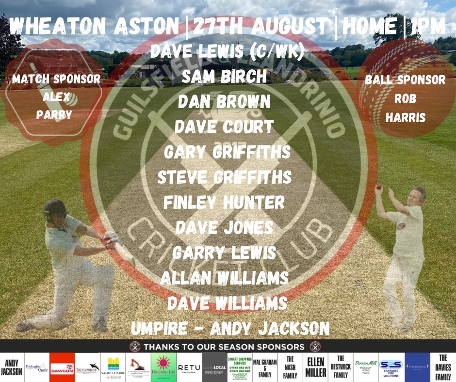 GuilsfieldCC's tweet photo. π¨π¨π¨ Team News - We welcome @WheatonAstonCC to The LHG Oval this weekend. Many Thanks to Alex Parry for match sponsor and Rob Harris for ball sponsor. @mansfieldsportg @ShropCCLeague #uptheguils https://t.co/JPiqVLDSlB