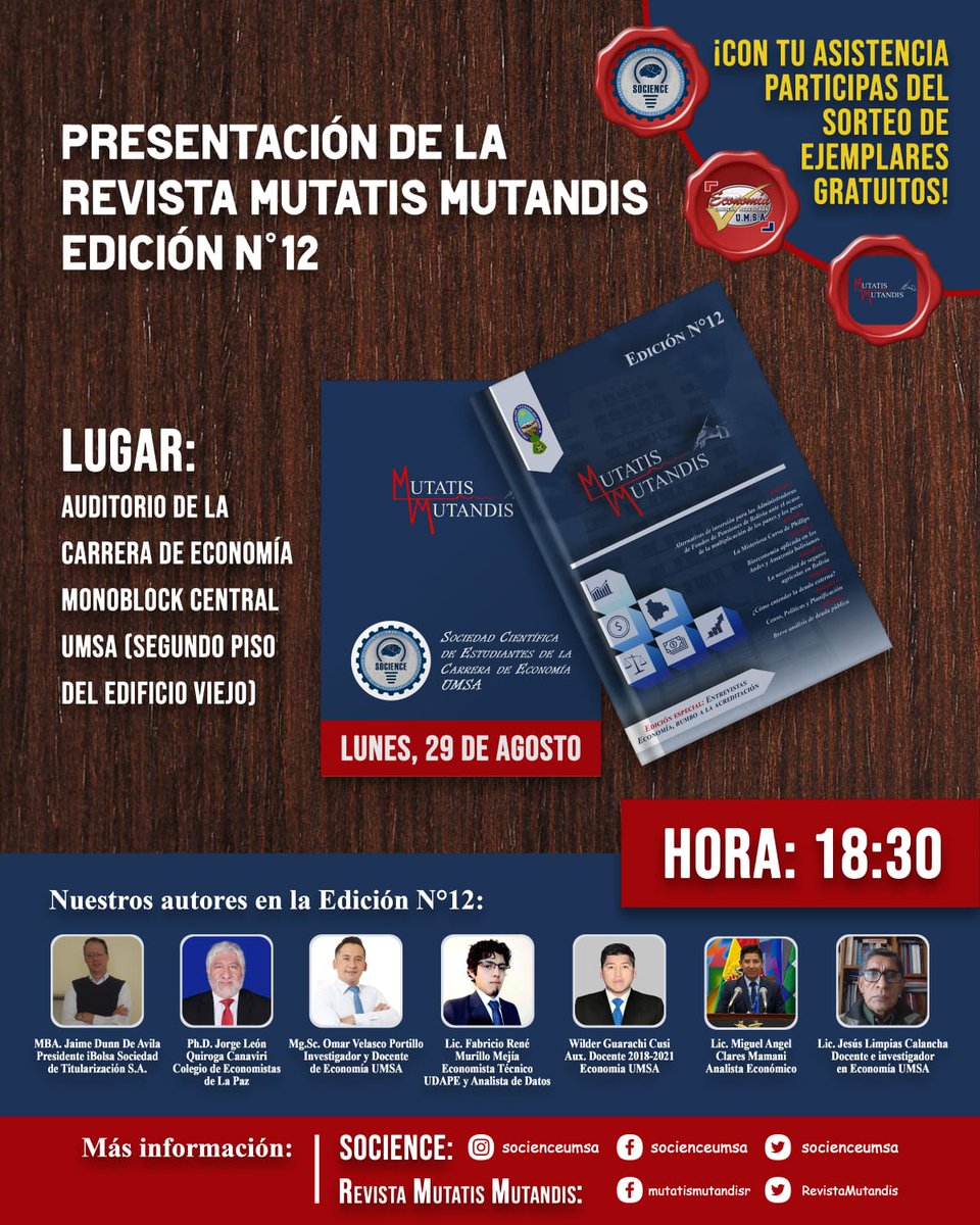 RevistaMutandis's tweet photo. 𝑳𝒂 𝑺𝒐𝒄𝒊𝒆𝒅𝒂𝒅 𝑪𝒊𝒆𝒏𝒕𝒊𝒇𝒊𝒄𝒂 𝒅𝒆 𝑬𝒔𝒕𝒖𝒅𝒊𝒂𝒏𝒕𝒆𝒔 𝒅𝒆 𝒍𝒂 𝑪𝒂𝒓𝒓𝒆𝒓𝒂 𝒅𝒆 𝑬𝒄𝒐𝒏𝒐𝒎𝒊𝒂 𝐔𝐌𝐒𝐀 

Te Invita a la: 
𝐏𝐑𝐄𝐒𝐄𝐍𝐓𝐀𝐂𝐈Ó𝐍 𝐃𝐄 𝐋𝐀 𝐄𝐃𝐈𝐂𝐈Ó𝐍 𝐍º 𝟏𝟐 𝐃𝐄 𝐋𝐀 "𝐑𝐄𝐕𝐈𝐒𝐓𝐀 𝐌𝐔𝐓𝐀𝐓𝐈𝐒 𝐌𝐔𝐓𝐀𝐍𝐃𝐈𝐒" 𝟐𝟎𝟐𝟐 https://t.co/PEC6v1IXsN