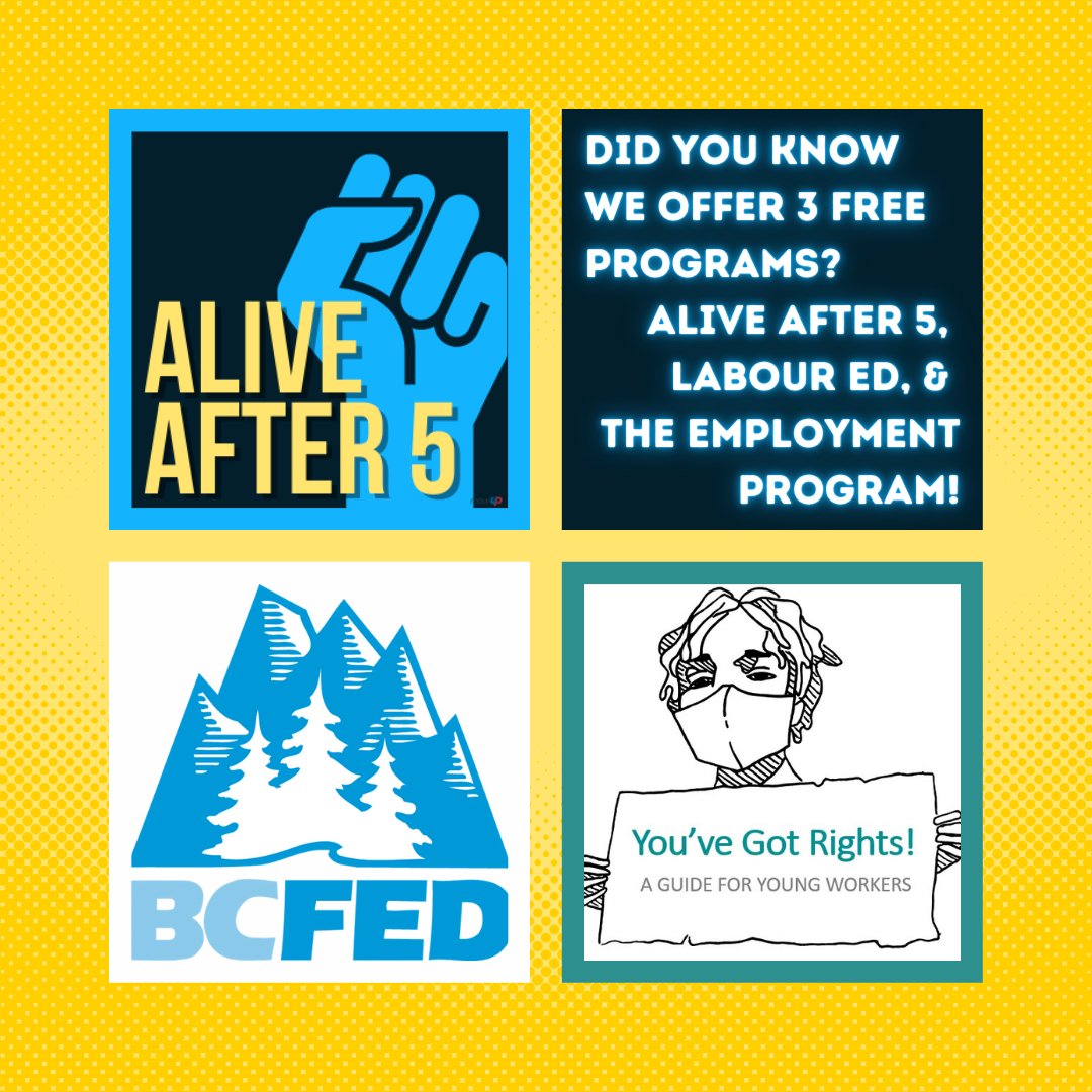 BCFEDYWSAFETY's tweet photo. With a new school year just around the corner, ask us how to book your class or program in for one of our free Young Worker's programs #bcfed #worksafebc @worksafebc #aliveafter5 #youngworkers #knowyourrights #bc #canada #britishcolumbia https://t.co/vtjKvjRutV