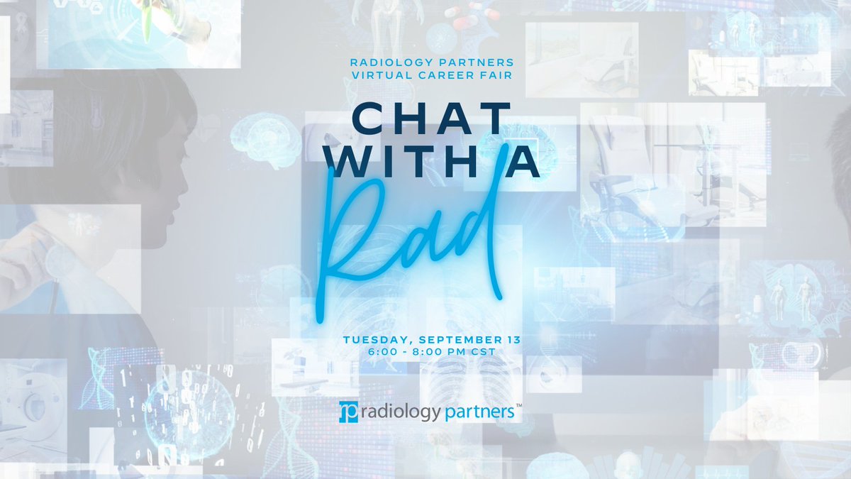 Rad_Partners's tweet photo. RP's next nationwide virtual career fair is on September 13! 

#Radres, #radfellows &amp; practicing rads, learn about RP &amp; our #radiology career opportunities from the comfort of your home &amp; at your convenience. Join us anytime from 6-8 pm CST. 

Sign up: https://t.co/1JnLR16KSg https://t.co/L54AtScPZ3