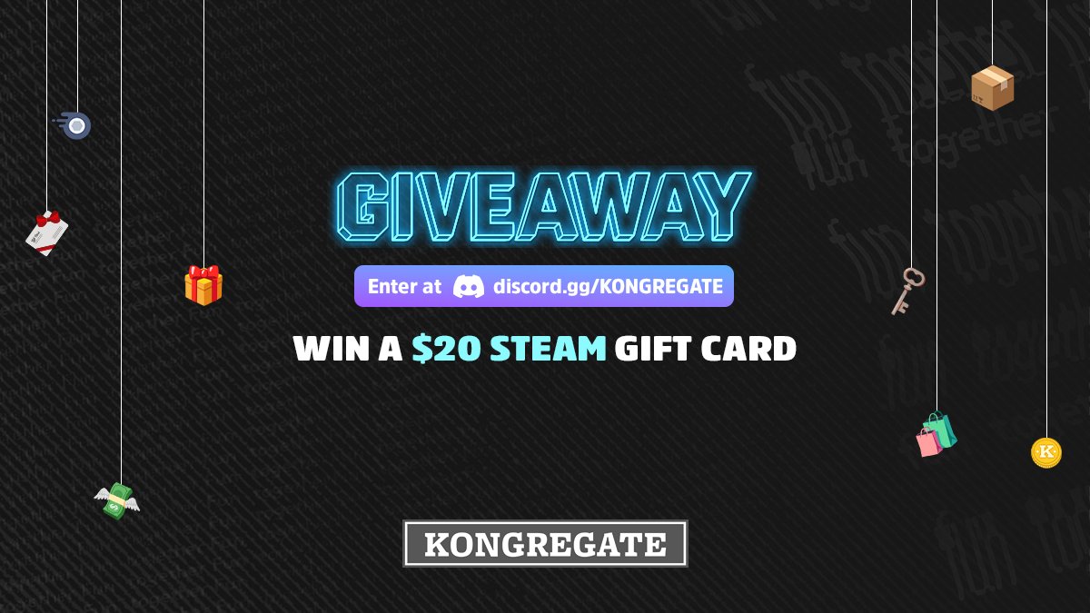 kongregate's tweet photo. 🎉 $20 Steam Card Giveaway to 3 lucky winners! Enter @ https://t.co/2FysPCMtrI, in the giveaways channel.
Gift card prize limited to the US, join Discord for more details about alternate prizes for those outside the US.
Winners will be drawn on Monday.
#Giveaways #SteamCodes https://t.co/gVVfnkQngM