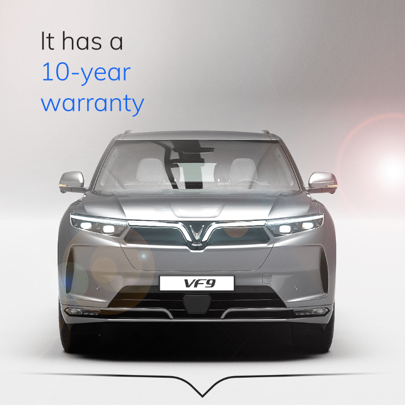 VinFastCanada's tweet photo. Introducing the VinFast lineup of premium, fully electric SUVs. The VF 9 has room for seven, a 10-year warranty and styling to make neighbours jealous.