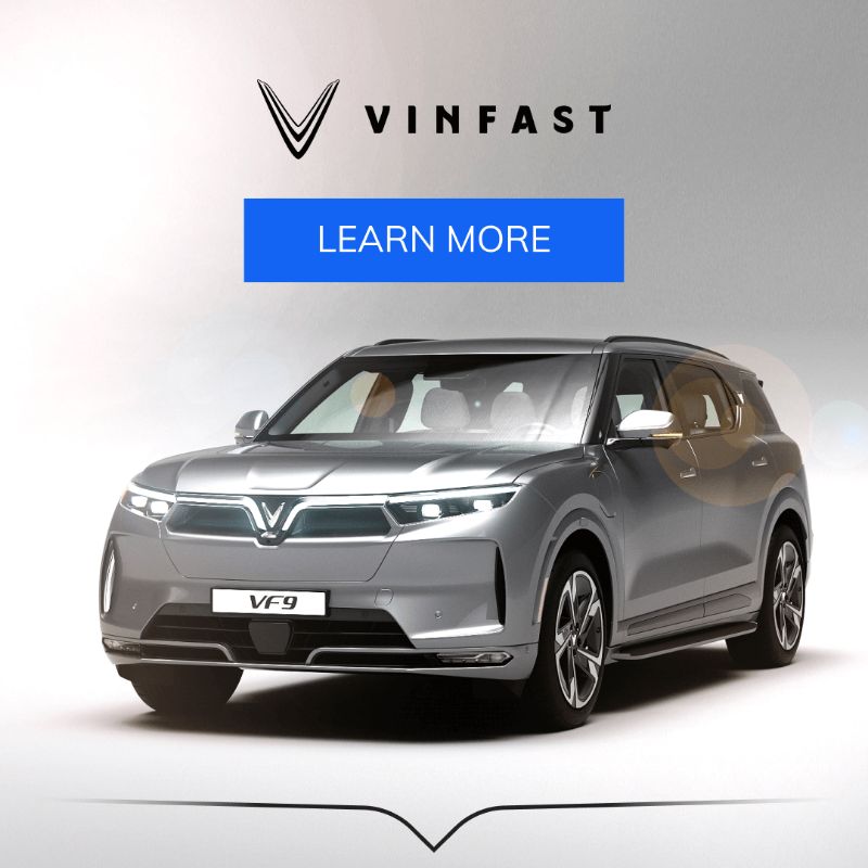 VinFastCanada's tweet photo. Introducing the VinFast lineup of premium, fully electric SUVs. The VF 9 has room for seven, a 10-year warranty and styling to make neighbours jealous.