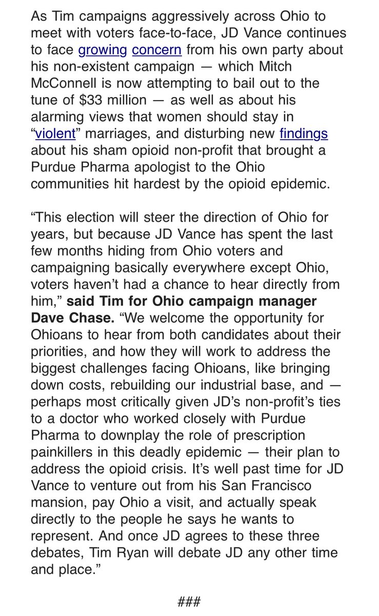 chevytothe_levy's tweet photo. NEWS: @TimRyan commits and challenges @JDVance1 to three debates to run statewide. #OHSEN https://t.co/717zkueuio