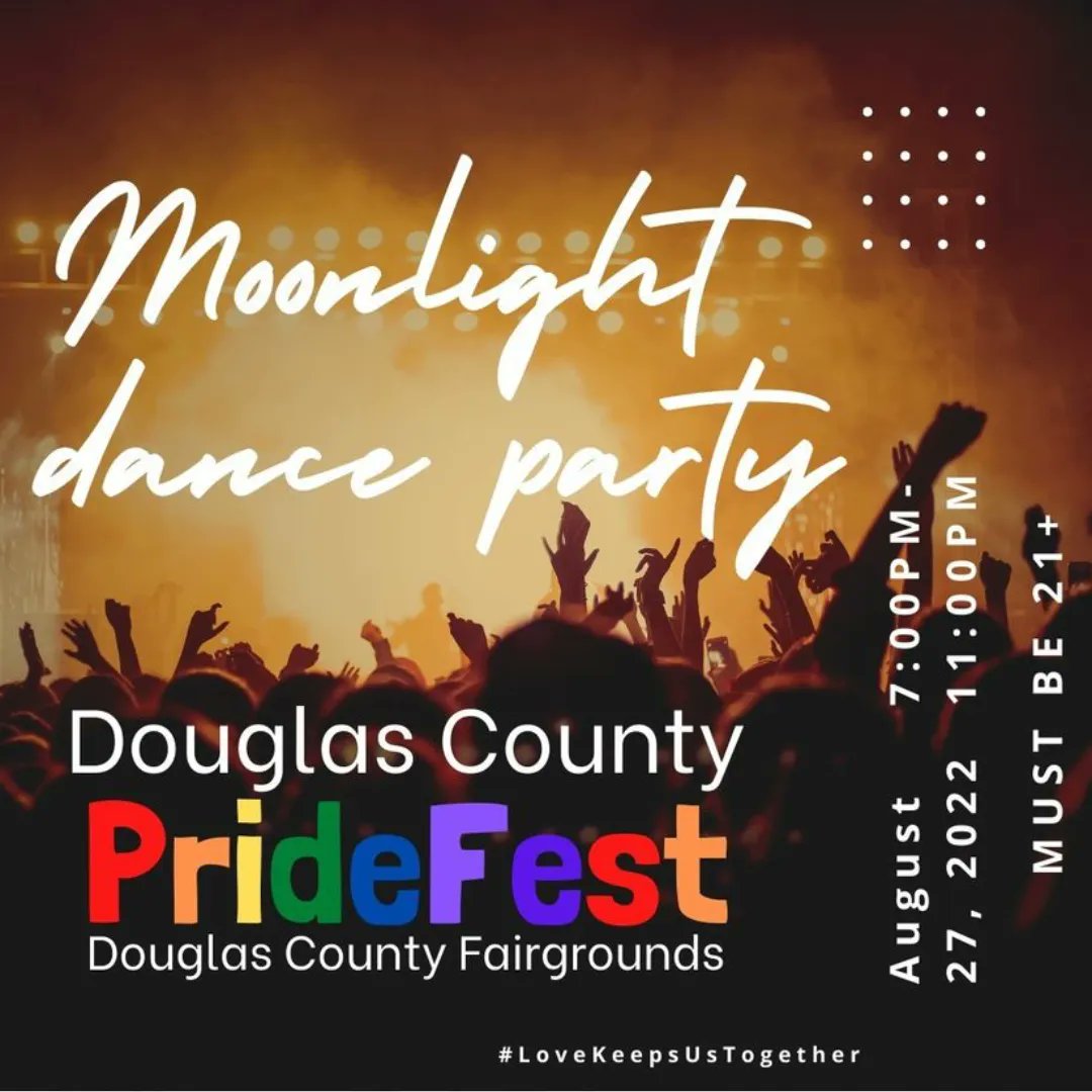 CRPrideOfficial's tweet photo. Today is your last chance to buy Moonlight Dance Party tickets at the advanced price! Each ticket is only $7 and comes with a complimentary drink ticket. Grab yours today! The price goes up in the morning! https://t.co/HxllkxNGqS 
#LoveKeepsUsTogether #DouglasCountyPrideFest https://t.co/FXTM7uuU1m