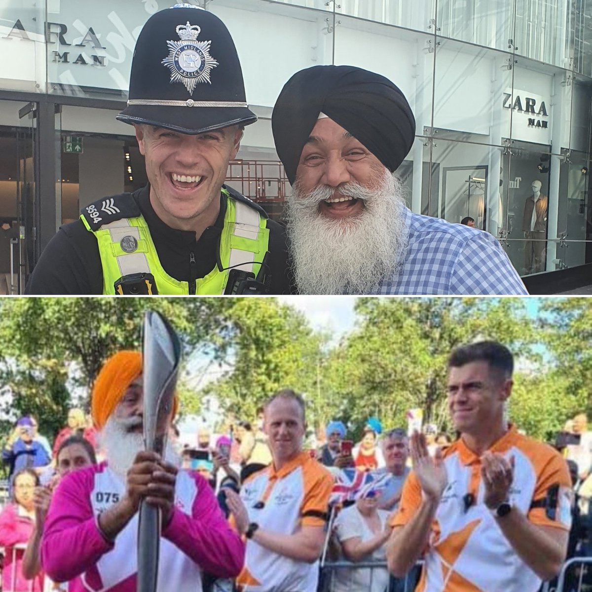 Whilst on patrol in the City Centre, Sgt  bumps into #mrsingh . Trip down memory lane for these two.
#memories #CWG2022  #batonrelayteam #mrsingh