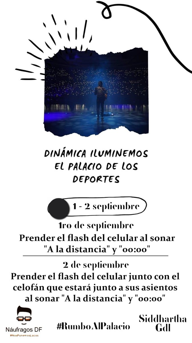 Siddhartha_Gdl's tweet photo. Iluminemos el Palacio de los deportes.

Hagamos que éstas 2 noches sean de las mejores y creemos una cortina de luces para @IamSiddhartha 

Mas información en nuestra página de fb, Rt para que todo el palacio se entere :D 
#RumboAlPalacio https://t.co/6s08XjM0FJ