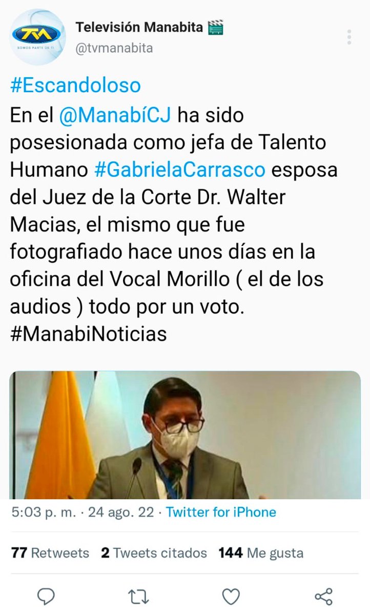 VivianaVelozEc's tweet photo. El juez #Macías se ha convertido en el nuevo defensor  de los vocales @CJudicaturaEc con el único interés de sostener a su hermano y esposa en el #Judicatura.
Hicieron borrar la denuncia desde la gobernación, es por eso que hemos solicitado la información. https://t.co/5jgp8bYqIb