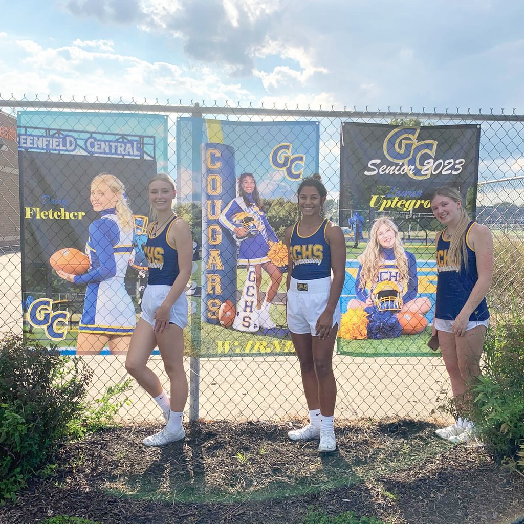 Tonight is our first home game!! Come on out to Greenfield-Central HS to cheer on the cougars💙💛 make sure to check out our senior banners while you’re here!