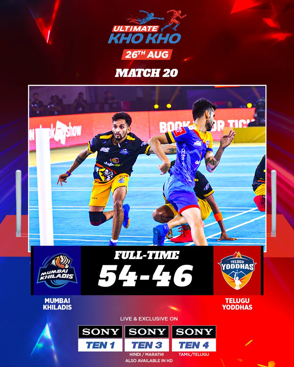 SonySportsNetwk's tweet photo. Another reason why we love @ultimatekhokho 😍
2️⃣ narrow victories for @GujaratGiants and @MumbaiKhiladis tonight to bring their campaign back on track 💪
#CQGvGG #MKvTY #AbKhoHoga #IndiaMaarChalaang #UltimateKhoKho #SonySportsNetwork https://t.co/YPrqZBeNRz
