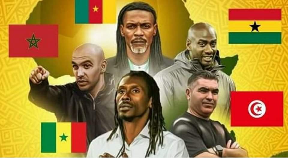 WalidElMechri2's tweet photo. C'est la première fois de l'histoire que les nations africaines qui participent à la CM seront entraînés par des entraîneurs locaux. 🇹🇳🇲🇦🇬🇭🇸🇳🇨🇲 https://t.co/FZe5Mv8crQ