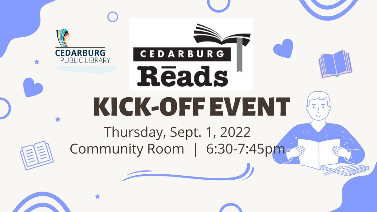 This year, Cedarburg Reads will also have a writing contest. Stop by Sept. 1 to find out more details! cedarburglibrary.libcal.com/event/9503712
