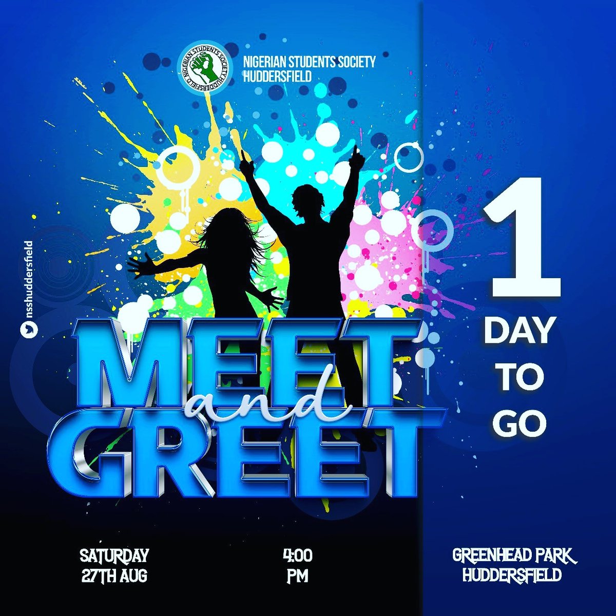 It just 1 day away guys! 
4pm is the time
Fun and network is the package
Greenhead park is the location

See you there

#nsshuddersfield #Huddersfield #nigerianstudents #meetandgreet