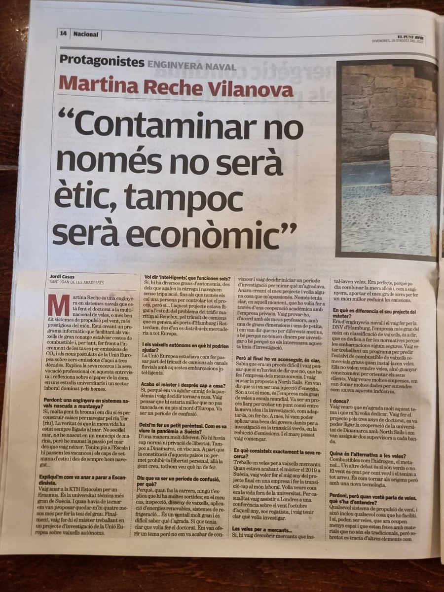 albert_bosch's tweet photo. No és una de les dones més cracks del meu poble... és una de les persones (en general) més cracks de @StJoanAbadesses 

#MartinaReche, Enginyera Naval desenvolupant sistemes sostenibles de mobilitat marítima... i avui doble pàgina al diari @elpuntavui 👇
https://t.co/14jZaT0aEB https://t.co/ChUi4xIclU