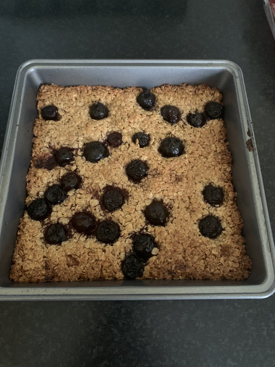 Dark cherry flapjack all baked and ready for camping tomorrow. Fair to say my kitchen smells amazing right now.