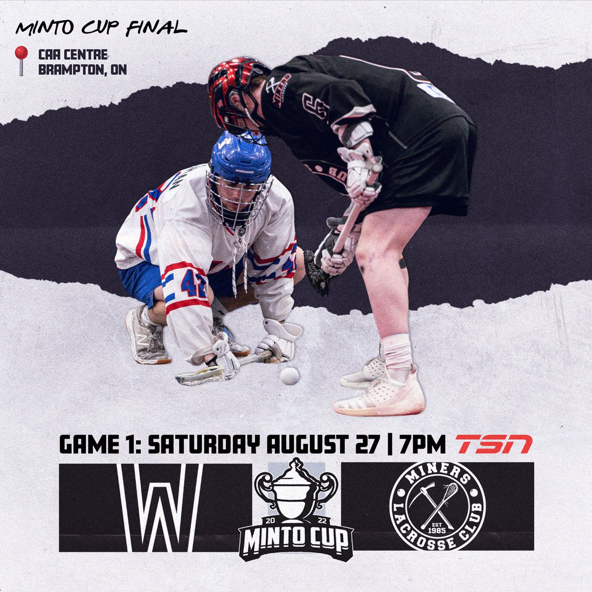 The Minto Cup Final is set. 

Whitby Warriors and Edmonton Miners kick off Game 1 of The Minto Cup final on Saturday night — watch it on TSN or subscribe to <a href="/TheOJLL/">The OJLL</a> on YouTube!

🗓 Aug 27 at 7pm
📍 <a href="/CaaCentre/">CAA Centre</a> 
🎟 themintocup.com