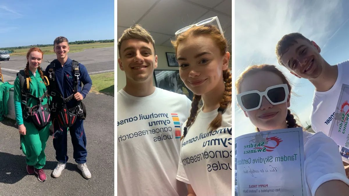 “We had in our minds that however scared, nervous or worried we were, it would never amount to how people with cancer are feeling.” <a href="/poppy_thole/">Poppy Thole</a> and @rhysevans7 recently took part in a skydive in memory of Poppy’s nan. What an achievement! 👏 Read more 👉 buff.ly/3QWK3cm